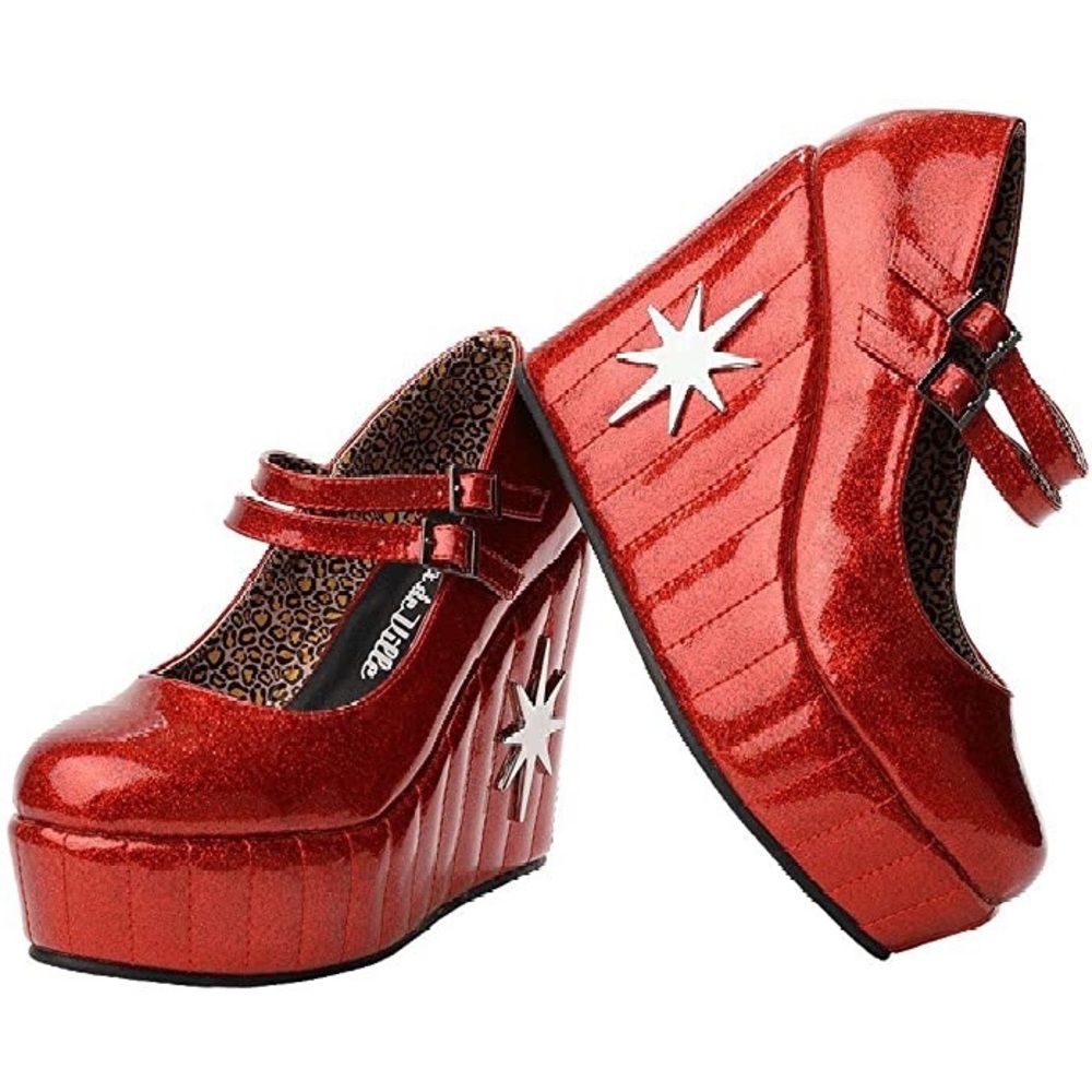 T.U.K. RED MARY JANE WEDGES